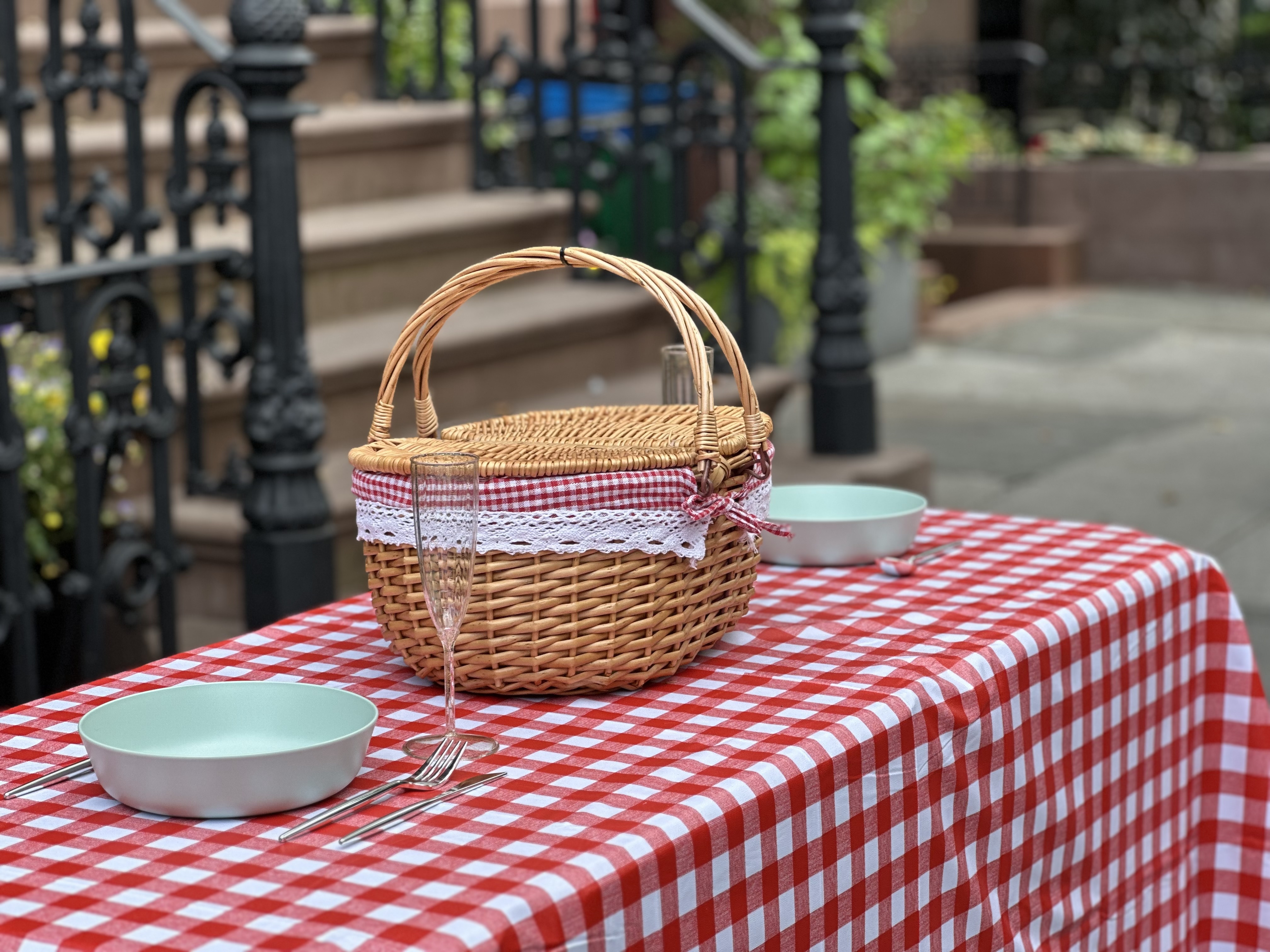 Charles Street Picnic table in NYC West Village street art installation